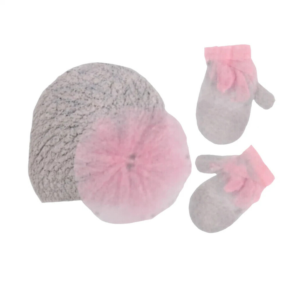 Koala Kids 2-Piece Set Girls M Pink Tulle Poof Detail Beanie & Gloves RED510